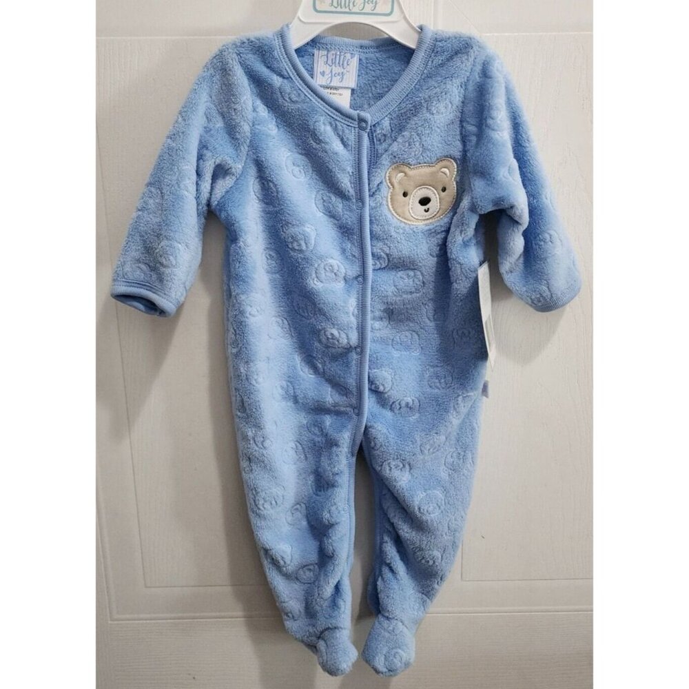 NWT‎ Little Joy Blue Bear Fuzzy Footie Pajamas Size 3-6 Months $18 MSRP